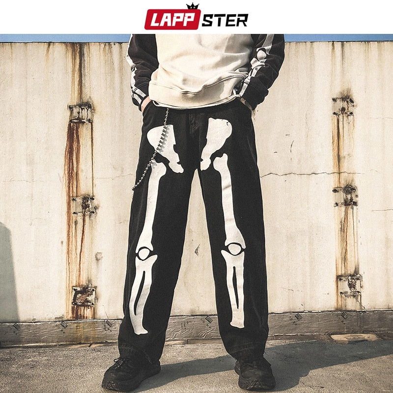 Skeleton Oversized Black Jeans