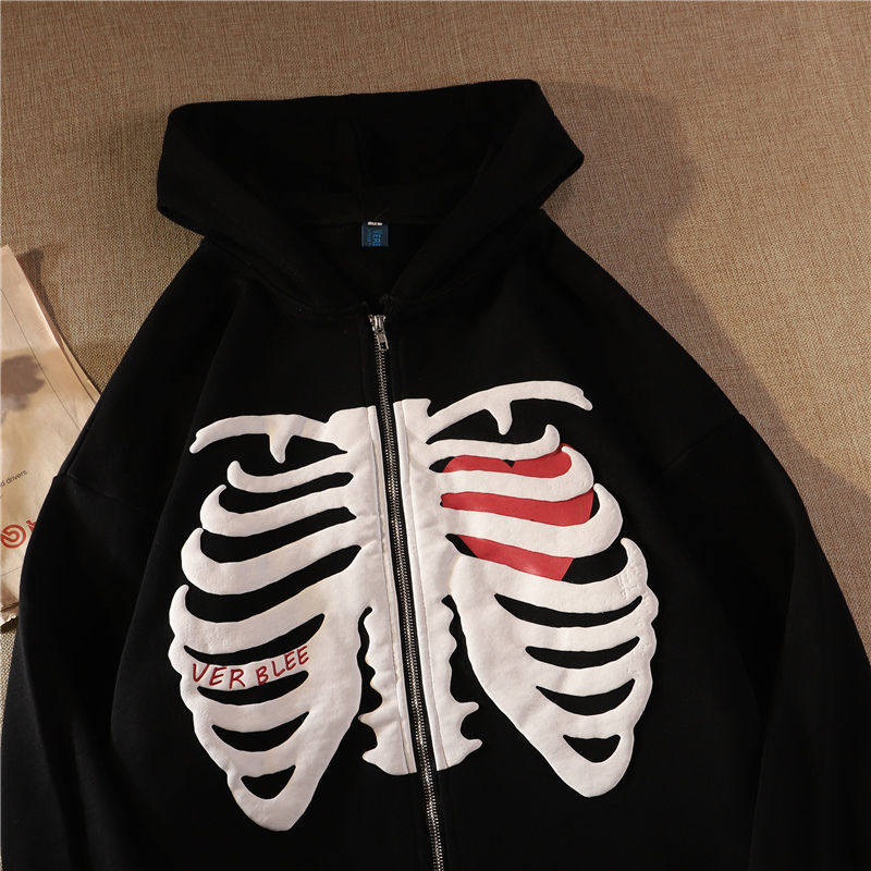 American Fashion Hot-selling Skeleton Printing Anime Men Women Long-sleeved Zipper Hoodie Jacket Loose Streetwear Y2K Pullover