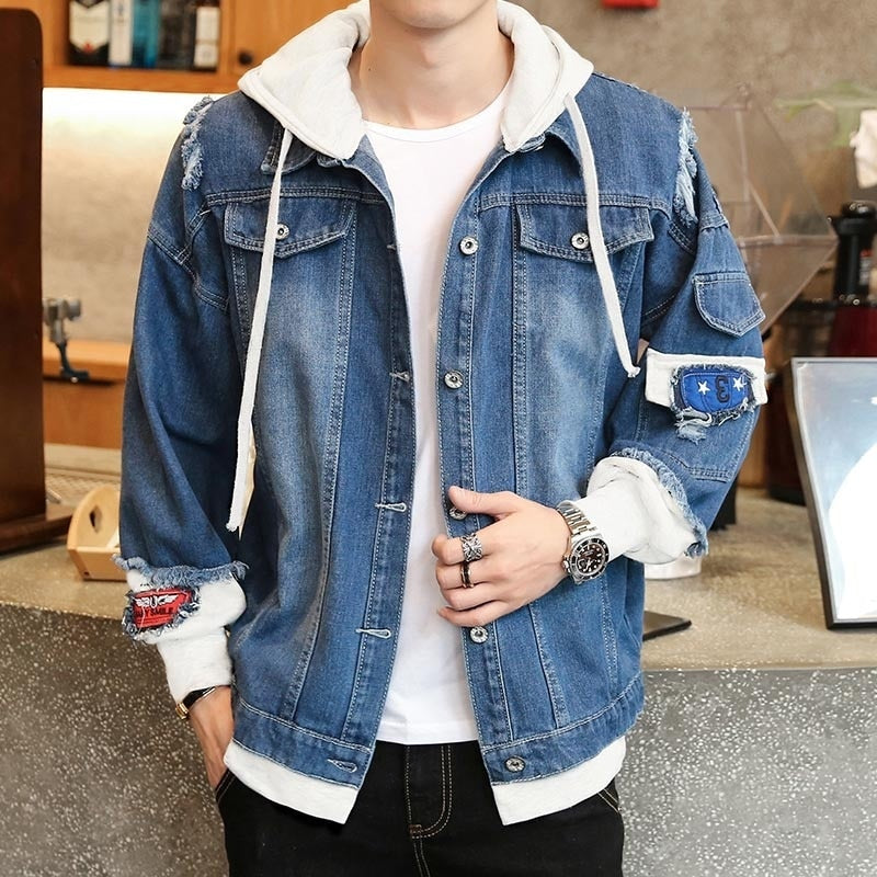 Men Denim Jacket Streetwear Hip Hop Men&#39;s Hooded Jean Jackets Male Casual Loose Outerwear 2022 New Spring Fashion Slim Fit Coat