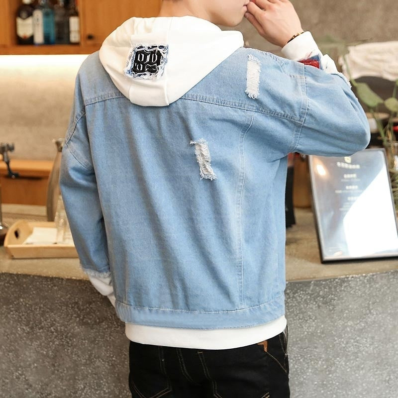 Men Denim Jacket Streetwear Hip Hop Men&#39;s Hooded Jean Jackets Male Casual Loose Outerwear 2022 New Spring Fashion Slim Fit Coat