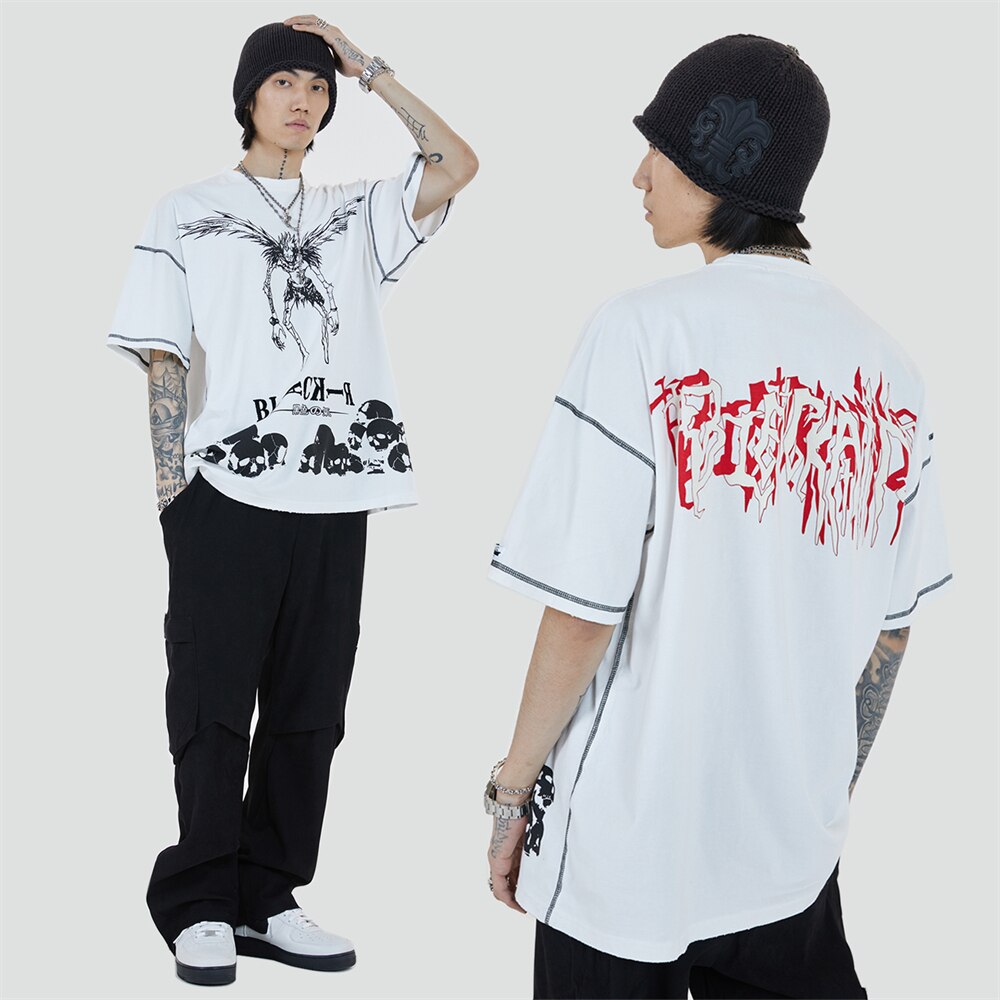 Hip Hop Streetwear Harajuku T Shirt Japanese Death manga Note Print Tshirt Men Summer Short Sleeve T-Shirt Cotton Loose Tops Tee