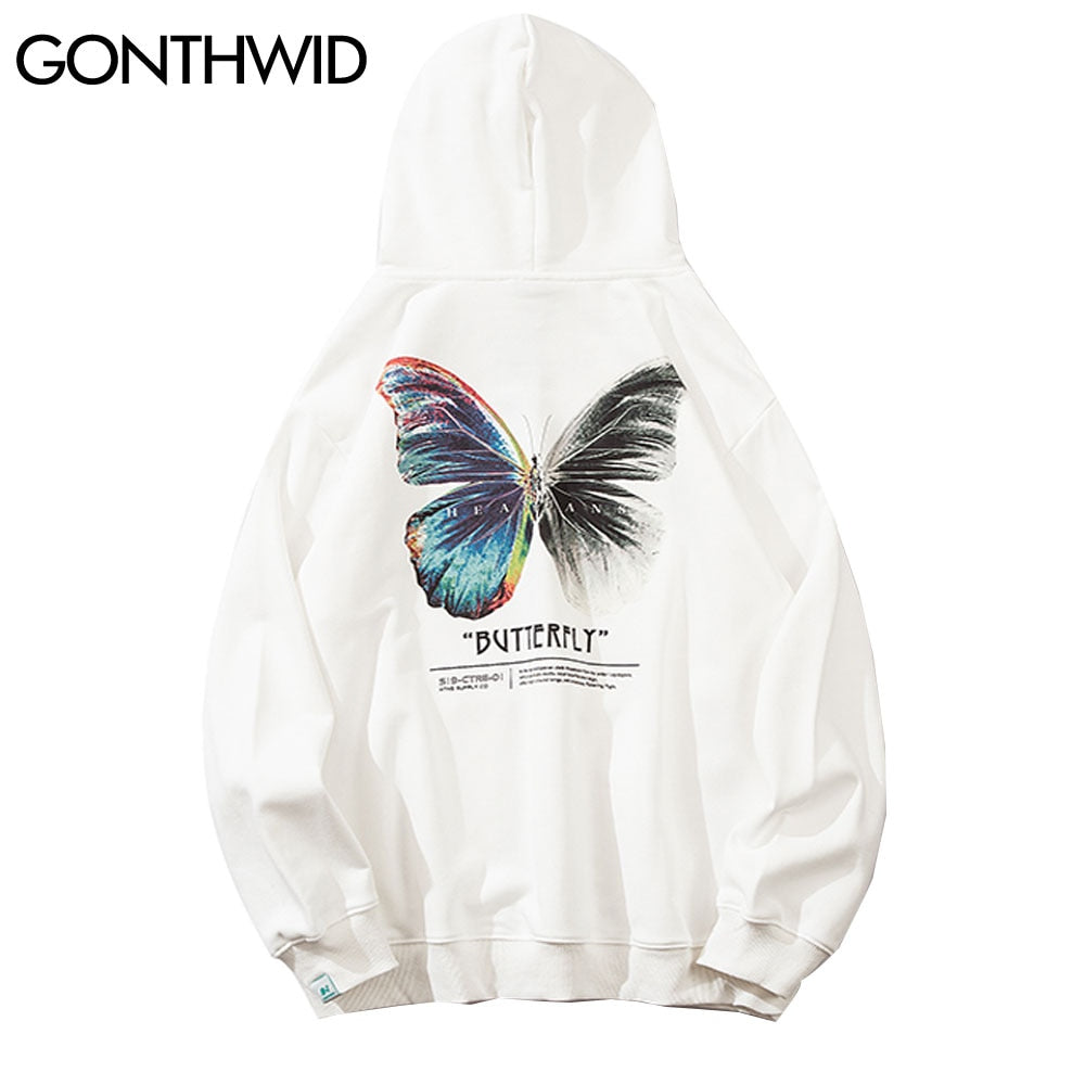 GONTHWID Butterfly Print Hoodies Sweatshirts Streetwear Hip Hop Harajuku Casual Hooded Sweat Shirts Mens Fashion Pullover Tops