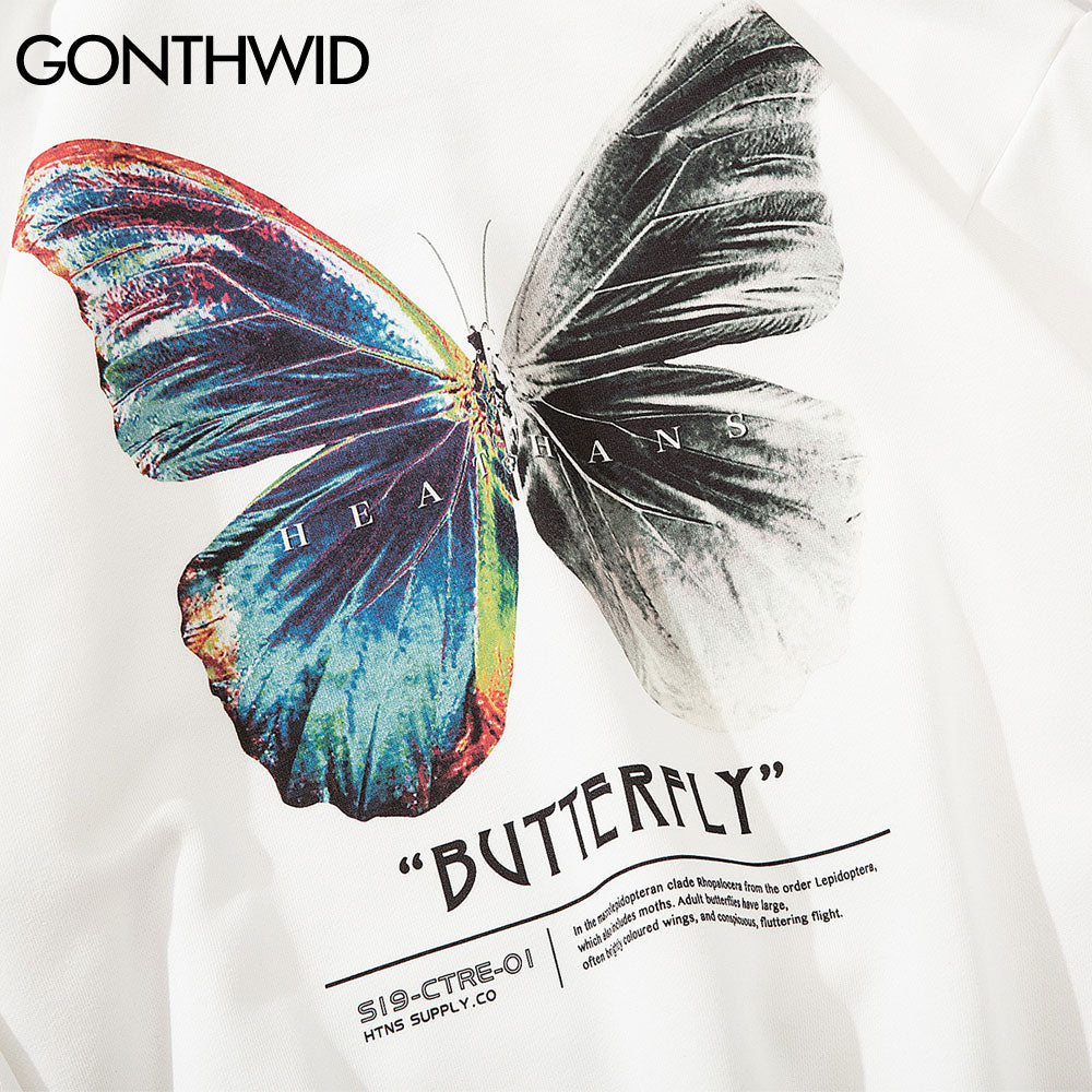 GONTHWID Butterfly Print Hoodies Sweatshirts Streetwear Hip Hop Harajuku Casual Hooded Sweat Shirts Mens Fashion Pullover Tops