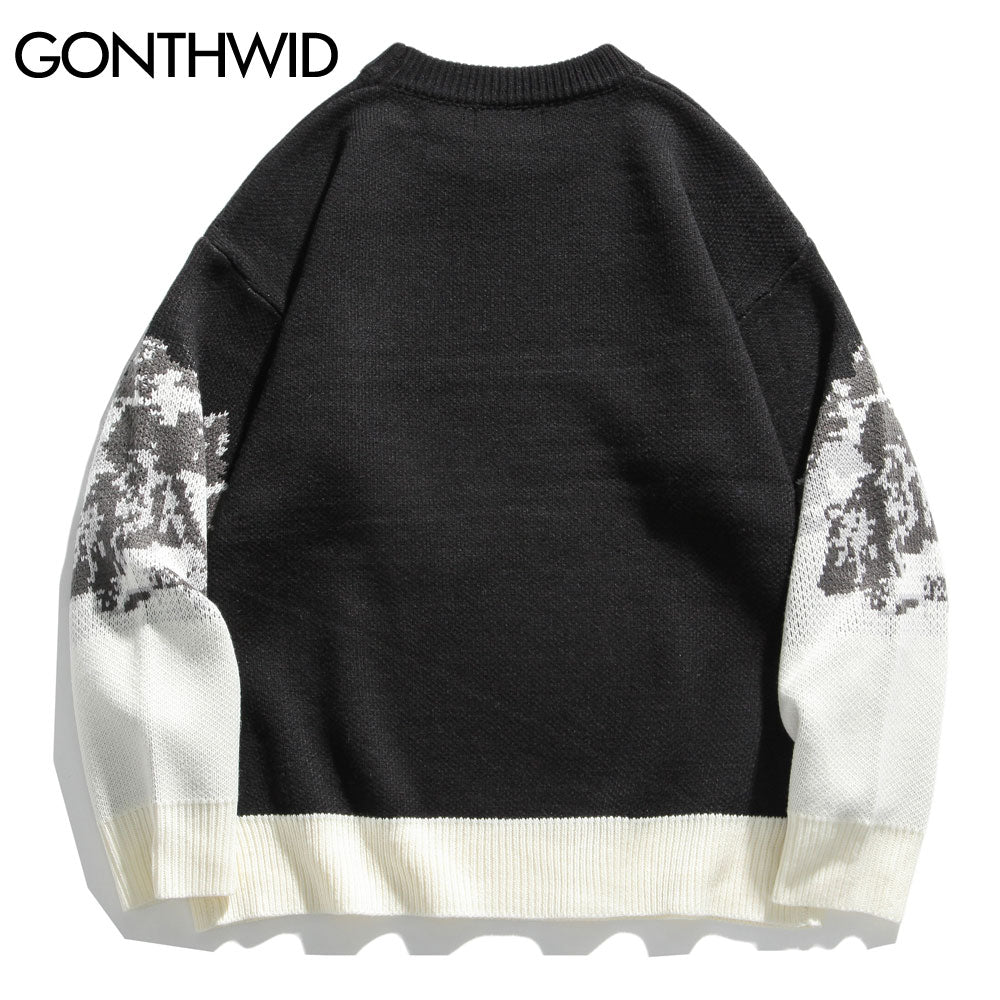 GONTHWID Snow Mountain Knitted Jumper Sweaters Streetwear Mens Hip Hop Harajuku Pullover Knitwear Tops Fashion Knit Outwear Male