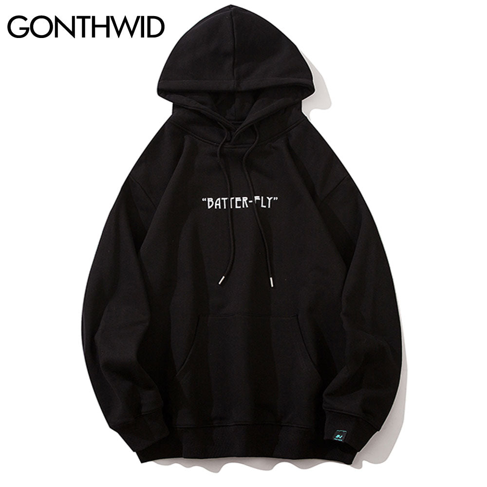 GONTHWID Butterfly Print Hoodies Sweatshirts Streetwear Hip Hop Harajuku Casual Hooded Sweat Shirts Mens Fashion Pullover Tops