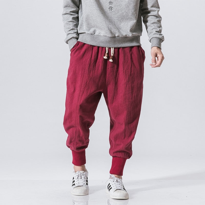 MrGB 2022 Chinese Style Men Cotton Linen Harem Pants Streetwear Man Casual Joggers Harajuku Elastic Waist Male Oversized Trouser