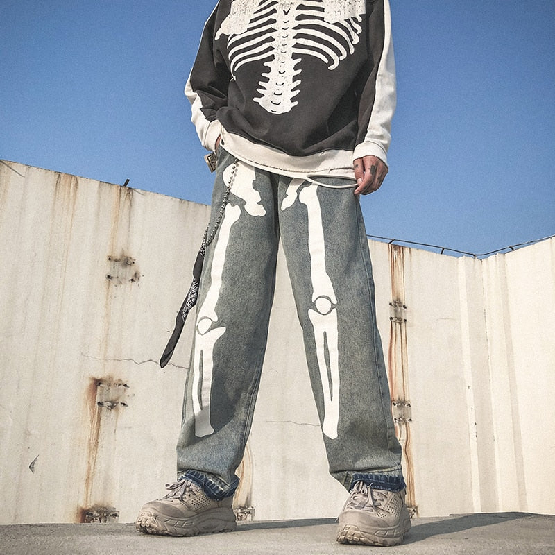 Skeleton Oversized Black Jeans