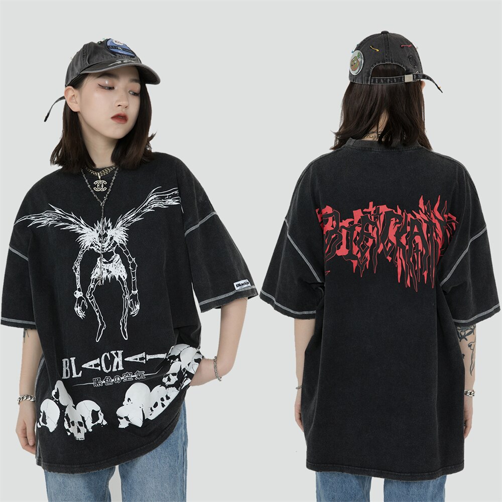 Hip Hop Streetwear Harajuku T Shirt Japanese Death manga Note Print Tshirt Men Summer Short Sleeve T-Shirt Cotton Loose Tops Tee