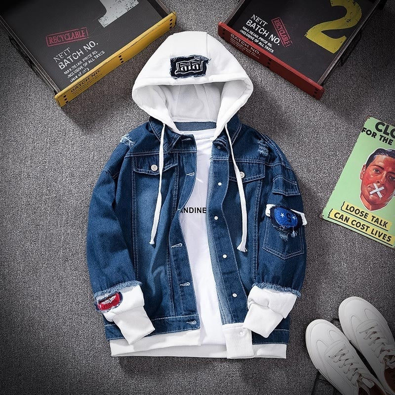 Men Denim Jacket Streetwear Hip Hop Men&#39;s Hooded Jean Jackets Male Casual Loose Outerwear 2022 New Spring Fashion Slim Fit Coat