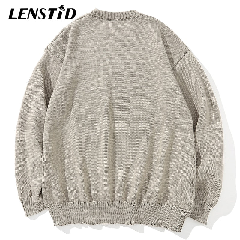 LENSTID Men Hip Hop Knitted Jumper Sweaters Angel Lightning Printed Streetwear Harajuku Autumn Oversize Hipster Casual Pullovers