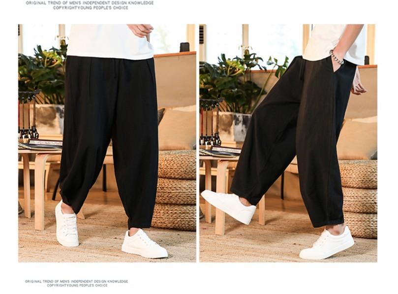 Japanese Loose Men&#39;s Cotton Linen Pants Male Summer New Breathable Solid Color Linen Trousers Fitness Streetwear Plus Size M-5XL