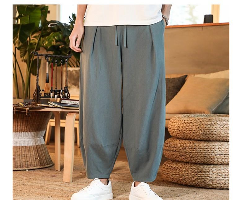 Japanese Loose Men&#39;s Cotton Linen Pants Male Summer New Breathable Solid Color Linen Trousers Fitness Streetwear Plus Size M-5XL