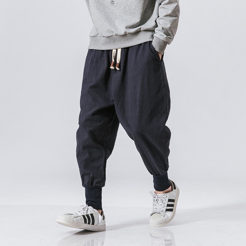 MrGB 2022 Chinese Style Men Cotton Linen Harem Pants Streetwear Man Casual Joggers Harajuku Elastic Waist Male Oversized Trouser