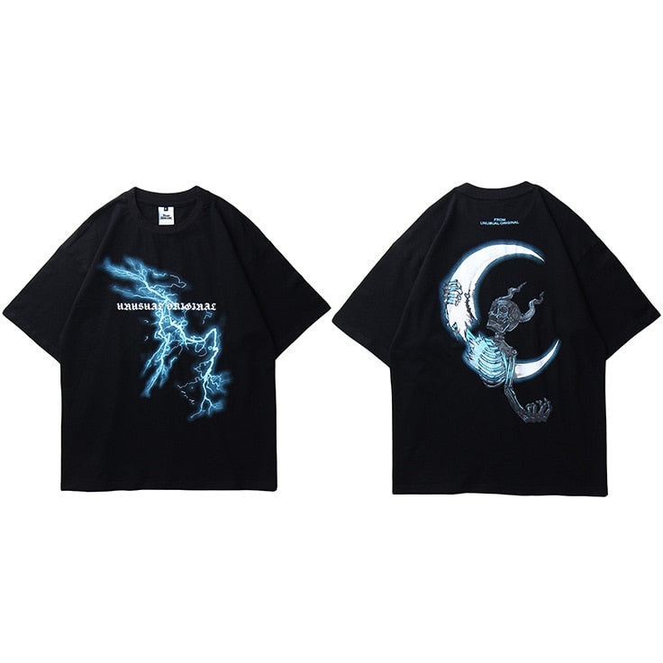 Hip Hop T-Shirt Lightning Skull Moon