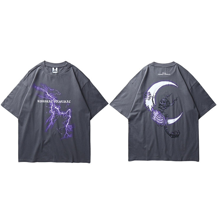 Hip Hop T-Shirt Lightning Skull Moon