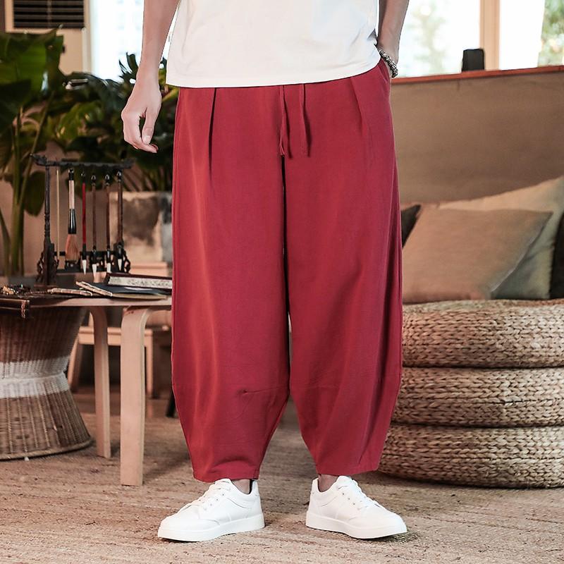 Japanese Loose Men&#39;s Cotton Linen Pants Male Summer New Breathable Solid Color Linen Trousers Fitness Streetwear Plus Size M-5XL