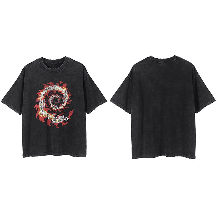 Hip Hop Streetwear T Shirt Fire Flame Paisley Skull