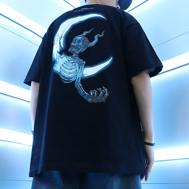 Hip Hop T-Shirt Lightning Skull Moon