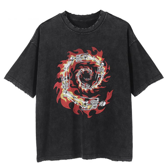 Hip Hop Streetwear T Shirt Fire Flame Paisley Skull